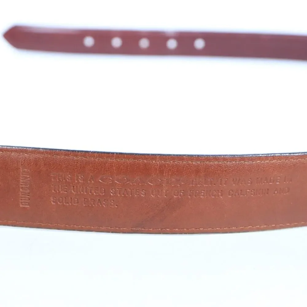 COACH Mens Belt size 38 Olympics Burgundy Calfskin & Solid Brass Leather 1” Belt